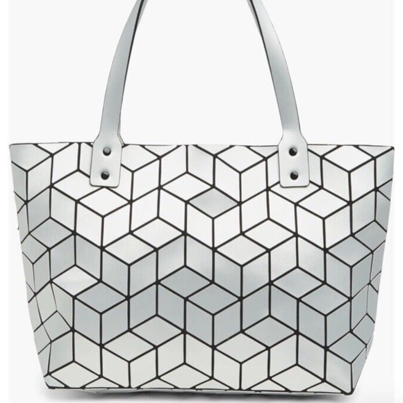 Patrizia Luca Geometric Squares Tote Shoulder Bag Silver NWT - Picture 1 of 6